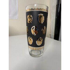 Vintage Mid Century Black & Gold Crown Laurel Tall Highball Glass 8” By G. Reeve